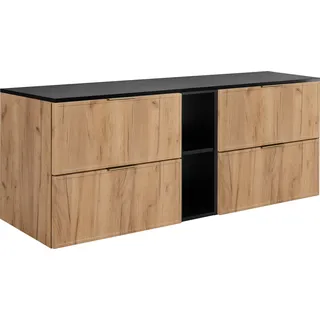 Badezimmerschrank, Craft-Eiche / Dunkelgrau, Goldene Griffe, 140 ( 2 x 60 + 20) x 46 x 57 cm - Braun