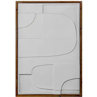 DRW Abstraktes Holzbild mit Rahmen in Weiß und Natur, 59 x 4 x 87 cm