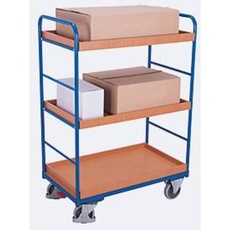 Etagenwagen, Stahl/MDF-Platte, Enzianblau/Buche-Dekor, 3 Etagen, 965 x 655 mm, EasySTOP, bis 250 kg