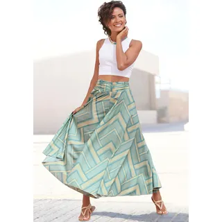 LASCANA Hosenrock "mit extra weitem Bein" aus glatter Ware, Culotte, luftige Sommerhose, Strandhose, mint, gelb, blau bedruckt
