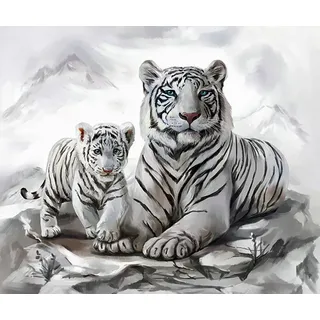 Pracht Creatives Hobby Diamond Painting Tigermama mit Jungtier Bastelset 35 x 25 cm