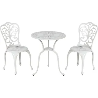 BELIANI Balkonset Cremeweiß Aluminium 3-Teilig Runder Balkontisch mit 2 Stühlen Französischer Vintage Stil Outdoor Balkon Terrasse Garten Ausstattung - Weiß