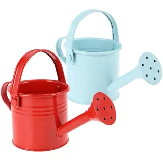 YARNOW 2 Stück Metall Gießkanne Mini Kleiner Garten Gießkübel (Rot, Hellblau)
