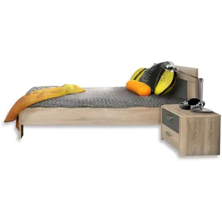 Forte Carryhome Bett , Anthrazit, Sonoma Eiche , Holzwerkstoff, , 90x200 cm, , Schlafzimmer, Komplette Schlafzimmer und Serien, Schlafzimmerserien