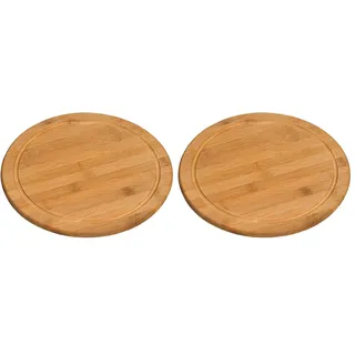 Kesper 58442 Fleischteller Ø 25 cm aus FSC®-zertifiziertem Bambus/Vesperteller/Pizzateller/Holzteller/Schneidebrett (Packung mit 2)