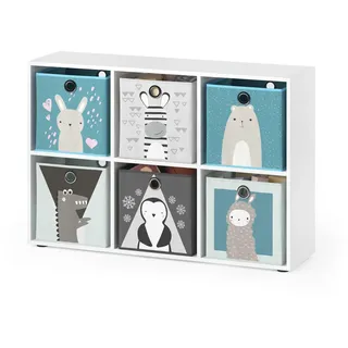 Vicco Kinderregal Weiß 72 x 107.8 cm mit 6 Faltboxen , Holzwerkstoff , Rechteckig , 72x107.8x29 cm , Babymöbel & Kindermöbel, Babyzimmer, Babyregale & Kinderregale