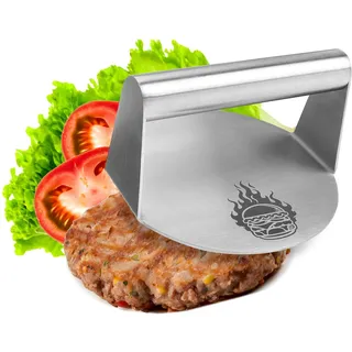 com-four® Burgerpresse Ø 14 cm aus Edelstahl 430, Burger Smasher - spülmaschinenfeste Hamburgerpresse für gleichmäßige Patties - Fleischbeschwerer perfekt für Grill & Pfanne