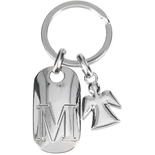 Depesche 11800-016 Silberner Schlüsselanhänger mit Buchstabe M und Schutzengel, Zinklegierung, inkl. farbigem Samtbeutel