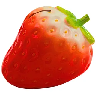 Spardose Erdbeere, Klassisches Sparschwein, Kindersparbüchse, Sparfrucht, Sparfigur, Kinderspardose, Erdbeerspardose, Sparschwein mit Sparfunktion aus Keramik in rot, L/B/H 15 x 12 x 11 cm.