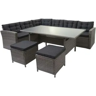 Mendler HWC-A29 Lounge-Set grau + 2 x Hocker