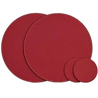 Nikalaz Rund Platzsets und Untersetzer aus Recyceltem Leder, Tisch-Sets, 2 Stück Tisch-Matten, Platzdeckchen 33 cm (Weihnachten Rot)