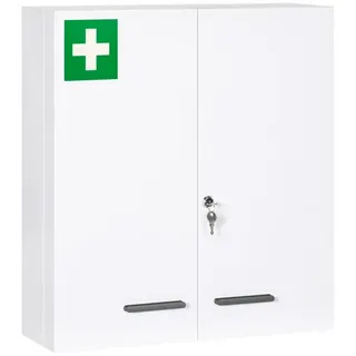 kleankin Medizinschrank, 2-türiger mit 6 Einlegeböden Stahl Weiß 55 x 18 x 60 cm