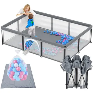 Laufstall Baby mit Matratze,180 * 127 Laufgitter Faltbar, Indoor&Outdoor Baby Laufgitter, Laufstall Faltbar mit 50 Ozeanbällen