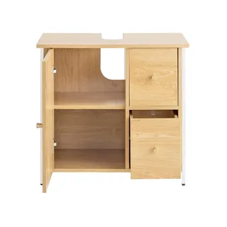Waschbeckenunterschrank HEINE HOME, weiß, natur, B:65cm H:60cm T:35cm, MDF, Metall, Schränke, Waschbeckenunterschrank