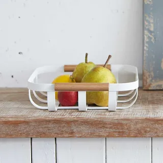 Yamazaki Tosca, Weiß, Holz, Edelstahl, Holz, Korb, Monochromatisch, Indoor, Rechteckig - Weiß, Braun