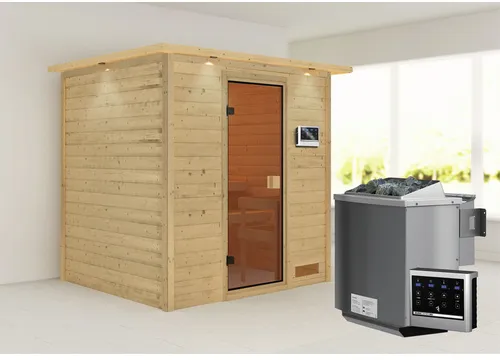 Bild von Karibu Sauna Anja Fronteinstieg, 9 kW Bio-Kombiofen inkl. Steuergerät inkl. gratis Zubehörpaket