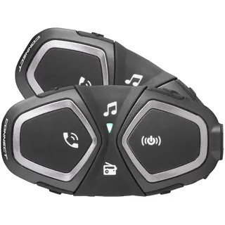 INTERPHONE Connect - Doppelpack - Bluetooth-Kommunikationssystem für Motorräder - Bis zu 2 Reiters, 300Mt Reichweite - 12 Std Sprechzeit, 40 Tage Standby-Zeit - Radio - GPS - Waterproof IP67