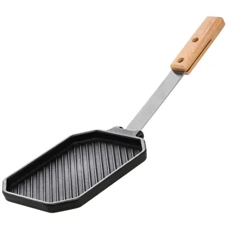 Forneza BBQ Gusseisenpfanne mit Abnehmbar Holzgriff | Grillpfanne Gusseisen mit Riffelung | Gusspfanne Gasgrill geeignet auch Induktion | Gusseisenpfanne Grill | Steakpfanne | Pfanne Gusseisen