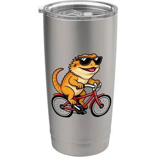 Funny Bearded Dragon On A Bicycle Cycling Doppelwandiger Edelstahl-Thermobecher