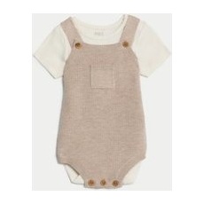 Unisex,Boys,Girls M&S Collection 2pc Knitted Outfit (7lbs-1 Yrs) - Sandstone, Sandstone - 3-6 M