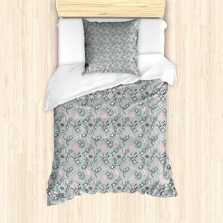 ABAKUHAUS Ostern Mantele, Kinder Spielzeug Lustige Hasen, Milbensicher Allergiker geeignet mit Kissenbezügen, 135 cm x 200 cm - 80 x 80 cm, Blaugrau Coral Schwarz