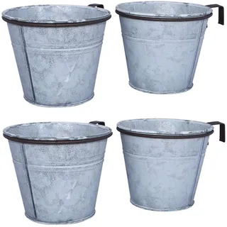 ARTECSIS 4er Set Pflanztopf mit Ringhalter, verzinkter Hängetopf, Blumentopf für Balkon Garten Geländer Palette 12cm Ø