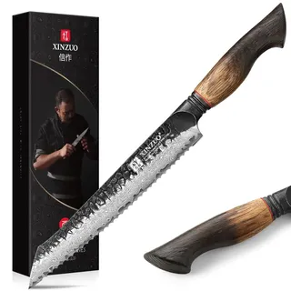 XINZUO 21,5cm Brotmesser Handgeschmiedet 67 Schichten Damaststahl Tortenmesser -Profi Scharfe Küchenmesser 10Cr15CoMoV Stahlkern Frühstücksmesser -Ergonomischer Griff aus Weißeiche -Mo Serie