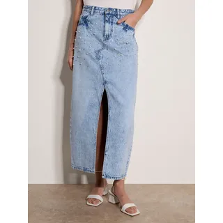 Apricot Midirock "Midi-Jeansrock mit Perlenverzierung" mit Perlenverzierung, himmelblau