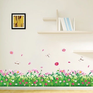 WandSticker4U®- Wandtattoo BLUMENWIESE mit Libellen I Breite: 2.3 M I Wandsticker grüne Wiese Gras Blumen Pflanzen Bordüre Frühling I Wand Aufkleber Wohnzimmer Kinderzimmer Flur Groß