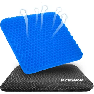 BTDZDD Gel Sitzkissen, Orthopädisch Doppelschicht Verdickung Sitzkissen mit Rutschfester Stoffhülle Atmungsaktives Stuhlkissen für Bürostuhl (Blau, 43cm*39cm*4cm)