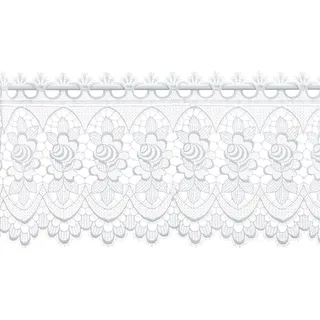 Gardine - Scheibengardine für Stangendurchzug, hochwertige Stickerei - Guipure Spitze - Höhe 32 cm, Breite 144 cm, Farbe Weiß - Plauener Spitze - Direkt vom Hersteller