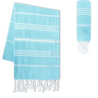 LAYNENBURG 2er-Set Premium Hamamtuch mit handgeknüpften Fransen - 100% Baumwolle - XXL Strandtuch 100x200 cm - Oeko-TEX 100 - Strandhandtuch groß - Saunatuch & Reisehandtuch (Helltürkis)