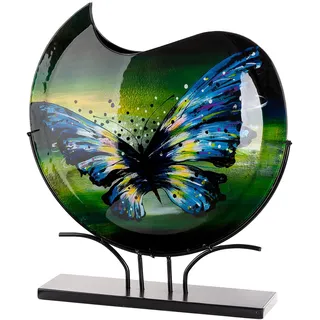 Bodenvase GILDE "Schmetterling", blau, grün, B:50cm H:48cm T:10,5cm, Glas, Vasen, Bodenvase, Innenwände sind handbemalt, nicht wasserdicht