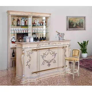 Klassische Bartheke Luxus Barschrank Designer Möbel Massivholz Vitrine Bar - Beige
