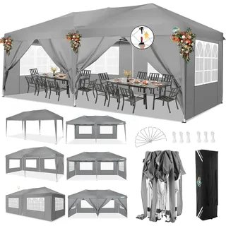 COBIZI Pavillon 3x6 m, Faltpavillon 3x6 wasserdicht stabil Faltzelt Anti-UV Faltbarer Pavillons Outdoor Faltpavillon 3x6m mit 6 Seitenwänden für Garten, Party, Hochzeit, Picknick, Markt, Grau