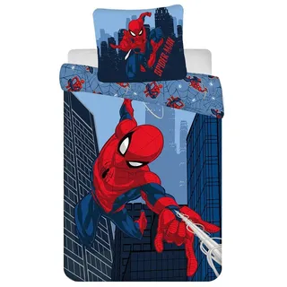 SpiderMan Jerry Fabrics Spider-Man Blue 08 Kinderbettwäsche Bettbezug 160 x 200 cm und Kissenbezug 70 x 80 cm 100% Baumwolle