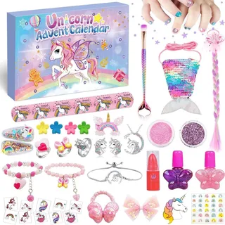 Adventskalender Einhorn Mädchen 2024 Schmuck Haarschmuck Tattoo 24 Füllungen