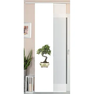 Gardinenbox 2er Set Schiebegardine Flächenvorhang Wildseide Optik und Voile Paneel, 245x45, Bonsai, 80400