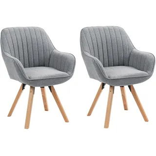MEUBLE Cosy Esszimmerstühle Drehbar 2er Set Küchenstuhl Polsterstuhl Drehstuhl mit Armlehne Sessel Schminkstuhl aus Stoff Massivholzbeine für Esszimmer Wohnzimmer Arbeitszimmer, Grau