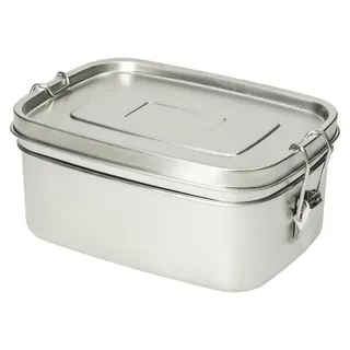 Edelstahl Brotdose mit Trennfach - Lunchbox für Kinder und Erwachsene mit Gummidichtung & Klemmbügel - Silber - Silber