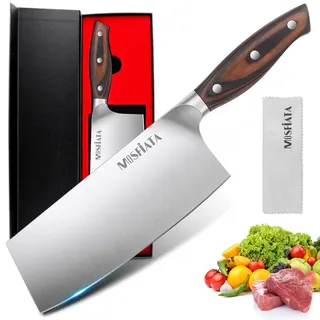 MOSFiATA Hackmesser Kochmesser Klassik Chinesches Küchenmesser 20cm Hackbeil Messer Kochmesser aus Deutsch Hochgekohlter Edelstahl mit Ergonomischem Griff für Küche und Restaurant