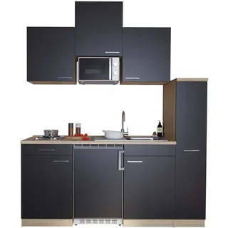 Respekta Küchenzeile 180 cm Schwarz-Eiche