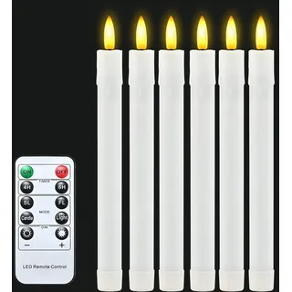 cimetech 6 Stück LED Kerzen mit Timer Flackernde Flamme Stabkerzen mit Fernbedienung Fensterkerzen LED Flammenlose Spitzkerzen Outdoor Dimmbar für Weihnachtsdeko, Zimmer Deko, Hochzeit und Party