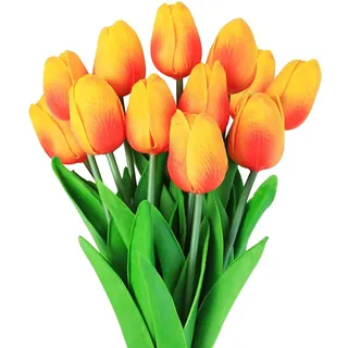 Fahibin 12 Stück Unechte Blumen Tulpe, Gefälschte Blume Tulpe, Real Touch Blume, künstliche Blumen,Blumenstrauß Latex Für Schlafzimmer Party Hochzeit Gartendekoration