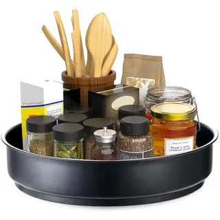 360 Grad Drehteller Küche, Edelstahl Drehbares Gewürzregal Drehtablett 31cm Lazy Susan Drehteller Organizer Drehbar Kühlschrank für Küchen Organizer Gewürze (Schwarz)