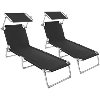 Tectake Gartenliegen 190 x 68 x 65 cm schwarz inkl. Sonnendach klappbar 2 St.