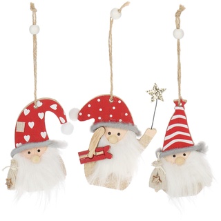 com-four® 3X Hängedeko Zwerg mit weißem Bart und roter Weihnachtsmütze - kleine Wichtel aus Holz zum Anhängen - 10 cm [Auswahl variiert] (03 Stück - 10cm)