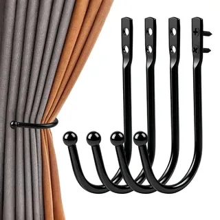 4 Stück Vorhang Raffhalter, U-förmige Raffhalter für Vorhänge, Metall Gardinenhalter mit Wandbefestigung, für Wohnzimmer Schlafzimmer Esszimmer Bäder Küchen Büros (Schwarz)