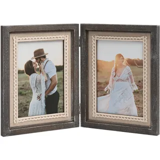 Afuly 13x18 Bilderrahmen Holz Rustikal Braun Vintage Doppelt für 2 Bilder Collage Shabby Massivholz Fotorahmen Deko für Wand- oder Tisch Hochzeit Weihnachten Geburtstag Geschenk für Mama Oma