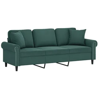 vidaXL 3-Sitzer-Sofa mit Zierkissen Dunkelgrün 180 cm Samt